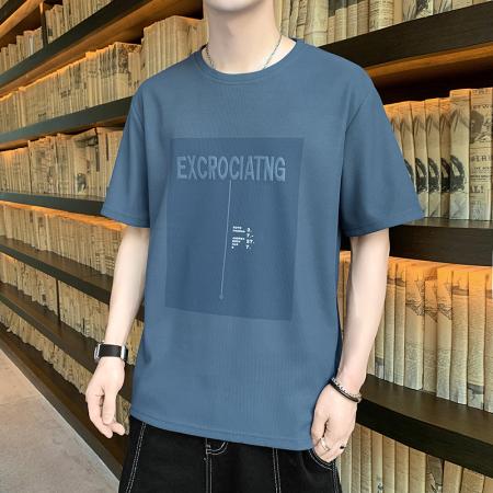 FA42280# 爆款低价跑量法国罗纹短袖男新款夏季运动休闲上衣宽松潮流喷印T恤圆领轻薄打底衫 男装批发