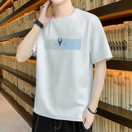 FA42281# 爆款低价跑量法国罗纹短袖男新款夏季运动休闲上衣宽松潮流喷印T恤圆领轻薄打底衫 男装批发