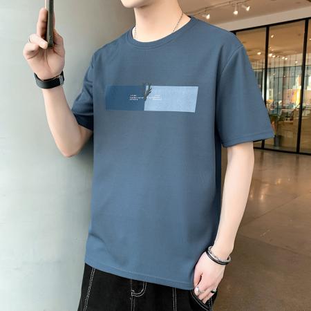 FA42281# 爆款低价跑量法国罗纹短袖男新款夏季运动休闲上衣宽松潮流喷印T恤圆领轻薄打底衫 男装批发