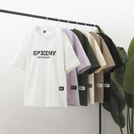 FA42283# 高品质抖音直播爆款夏季新款立体感印花短袖青少年宽松港风半袖T恤上衣轻薄圆领 男装批发