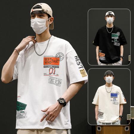 FA42284# 假两件t恤男士短袖夏季冰丝薄款宽松潮牌潮流韩版青少年半袖体恤 男装批发