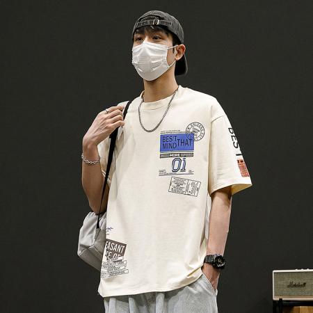 FA42284# 假两件t恤男士短袖夏季冰丝薄款宽松潮牌潮流韩版青少年半袖体恤 男装批发