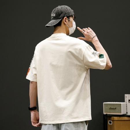 FA42284# 假两件t恤男士短袖夏季冰丝薄款宽松潮牌潮流韩版青少年半袖体恤 男装批发