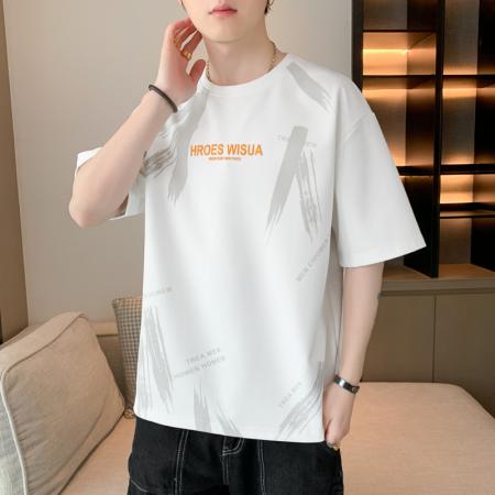 FA42288# 短袖t恤男士夏季新款潮流宽松薄款冰丝正肩半截袖体恤上衣服 男装批发