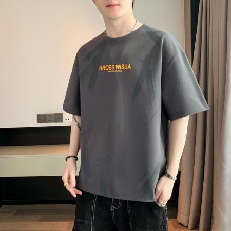 FA42288# 短袖t恤男士夏季新款潮流宽松薄款冰丝正肩半截袖体恤上衣服 男装批发