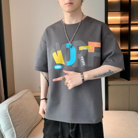 FA42291# 短袖t恤男士夏季新款潮流宽松薄款冰丝正肩半截袖体恤上衣服 男装批发
