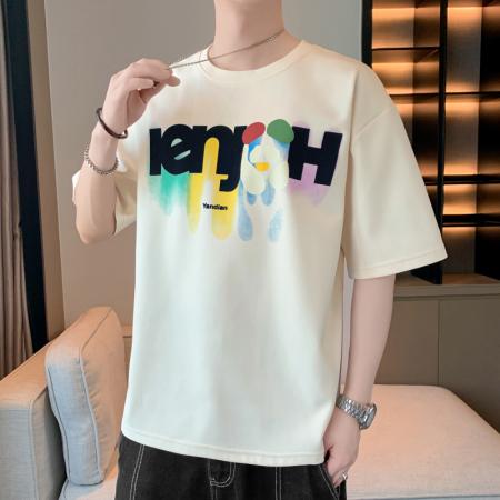 FA42300# 彩绘字母印花短袖t恤男夏季休闲宽松半袖男青少年大码新款港风体恤衫T 男装批发