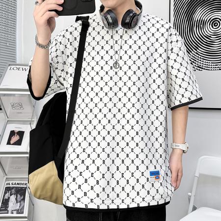 FA42303# 夏季短袖男潮T恤宽松满印冰丝半袖上衣服港风休闲运动男女同款爆款 男装批发