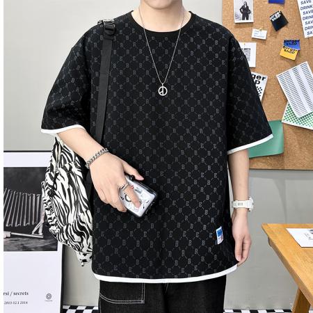 FA42303# 夏季短袖男潮T恤宽松满印冰丝半袖上衣服港风休闲运动男女同款爆款 男装批发