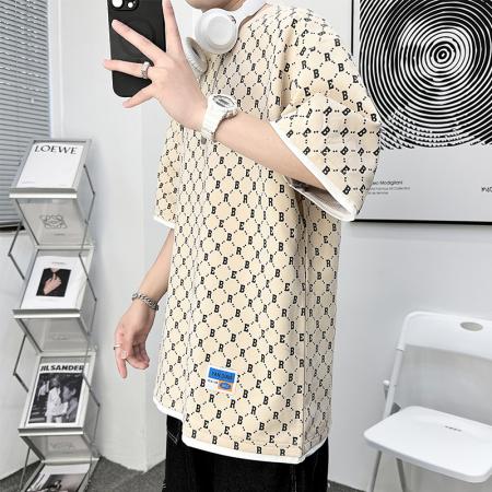 FA42303# 夏季短袖男潮T恤宽松满印冰丝半袖上衣服港风休闲运动男女同款爆款 男装批发