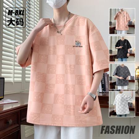 FA42305# NASA潮牌男士短袖夏季棋盘格子印花青少年ins大码T恤衫男青春流行 男装批发