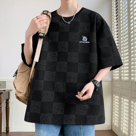 FA42305# NASA潮牌男士短袖夏季棋盘格子印花青少年ins大码T恤衫男青春流行 男装批发