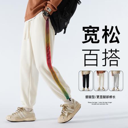 FA42319# 秋季上新爆款包边卫裤男新款时尚潮流休闲运动裤男士港风潮流棉质宽松束脚裤春秋长裤子 男装批发