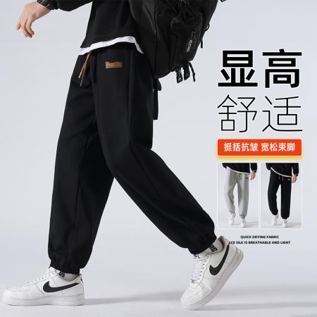 FA42323# 立体腰包边棉质休闲裤男新款秋冬加绒保暖运动长裤男士港风宽松束脚卫裤潮牌小脚裤子 男装批发