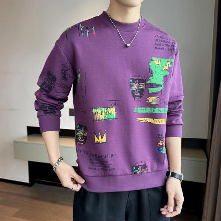 FA42326# 男士卫衣春秋季新款潮牌圆领印花长袖T恤宽松男装打底衫上衣 男装批发