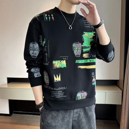 FA42326# 男士卫衣春秋季新款潮牌圆领印花长袖T恤宽松男装打底衫上衣 男装批发