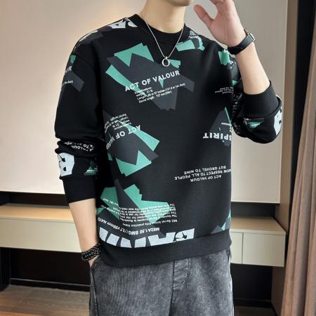 FA42327# 男士卫衣春秋季新款潮牌圆领印花长袖T恤宽松男装打底衫上衣 男装批发