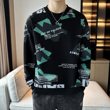 FA42327# 男士卫衣春秋季新款潮牌圆领印花长袖T恤宽松男装打底衫上衣 男装批发