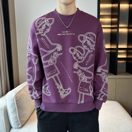 FA42329# 男士卫衣春秋季新款潮牌圆领印花长袖T恤宽松男装 男装批发