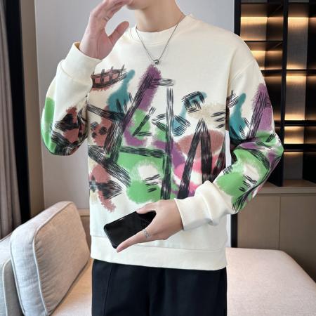FA42330# 男士卫衣春秋季新款潮牌圆领印花长袖T恤宽松男装 男装批发