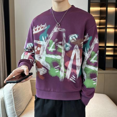 FA42330# 男士卫衣春秋季新款潮牌圆领印花长袖T恤宽松男装 男装批发
