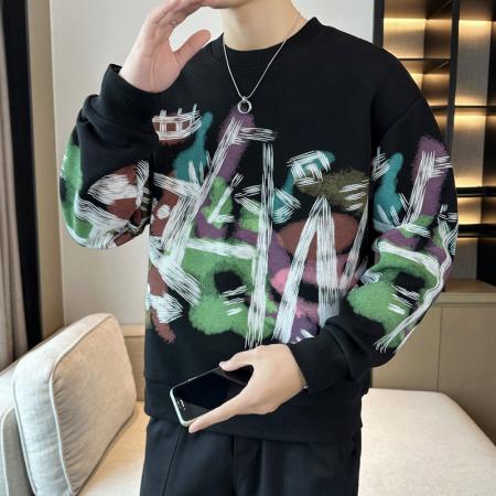 FA42330# 男士卫衣春秋季新款潮牌圆领印花长袖T恤宽松男装 男装批发