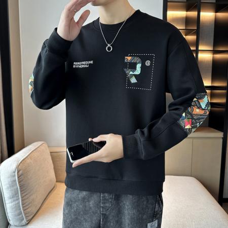 FA42331# 男士卫衣春秋季新款潮牌圆领印花长袖T恤宽松男装 男装批发
