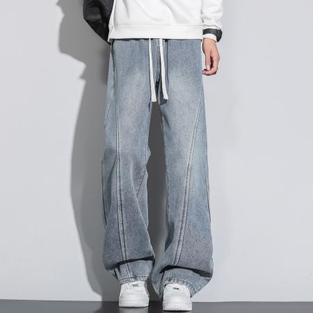 FA42349# 秋季新款男士时尚潮牌牛仔裤男韩版休闲裤子男三本针微喇牛仔长裤 男装批发