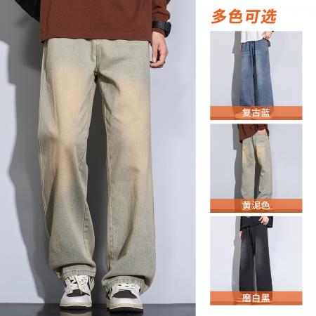 FA42350# 秋季新款男士时尚潮牌牛仔裤男韩版休闲裤子男三本针小直筒牛仔长裤 男装批发