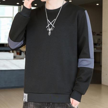 FA42375# 秋新款假两件法国螺纹圆领秋季男士卫衣休闲百搭青年帅气长袖T恤圆领上衣男装圆领假两件 男装批发