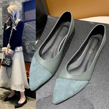 X-32775# 平底黑色工作鞋女皮鞋秋百搭小香风尖头舒适职业浅口低跟上班单鞋  鞋子批发女鞋批发