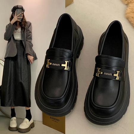 X-32776# 乐福鞋女批发新款春秋厚底复古一脚蹬小皮鞋英伦风黑色制服jk单鞋  鞋子批发女鞋批发