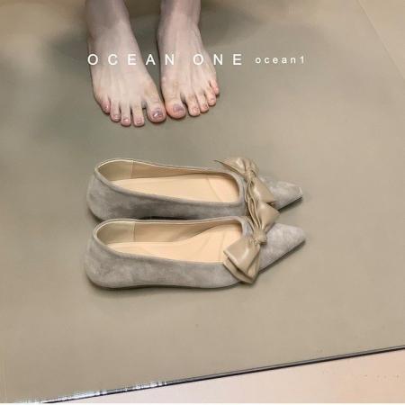 X-32778# 单鞋女新款韩版百搭浅口尖头平底豆豆蝴蝶结女鞋瓢鞋  鞋子批发女鞋批发