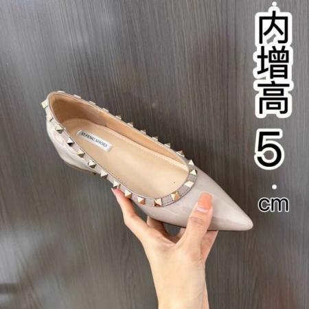 X-32786# 法式气质5cm小个子V家铆钉浅口裸色尖头内增高软漆皮单鞋女通勤鞋  鞋子批发女鞋批发