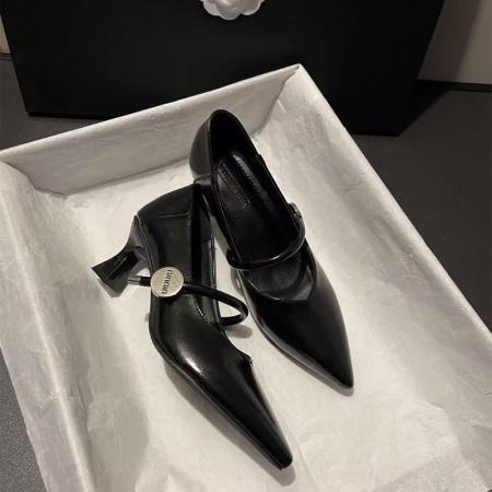 X-32793# 新款尖头粗跟低跟单鞋女韩版一字扣软皮通勤玛丽珍鞋  鞋子批发女鞋批发