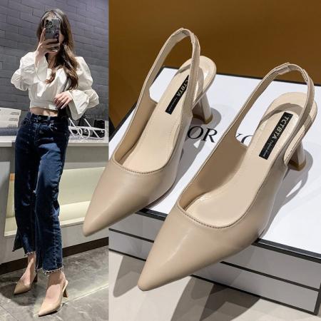 X-32821# 春夏季新款尖头高跟鞋女细跟包头凉鞋后空浅口单鞋女  鞋子批发女鞋批发