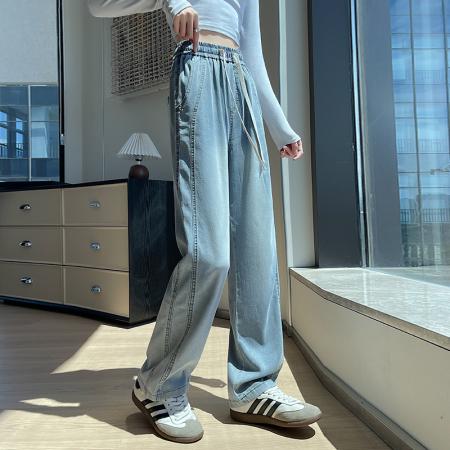 FA42463# 宽松直筒天丝牛仔裤男女同款薄款美式高街工装阔腿休闲裤女 服裝批發女裝批發服飾貨源