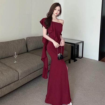 FA42500# 晚礼服女气质高级感轻奢小众连衣裙生日显瘦长裙年会日常可穿 服裝批發女裝批發服飾貨源