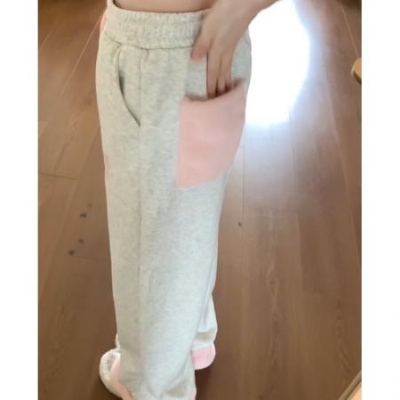 FA42503# 花灰色高腰休闲裤女秋冬宽松阔腿学院风休闲长裤 服裝批發女裝批發服飾貨源