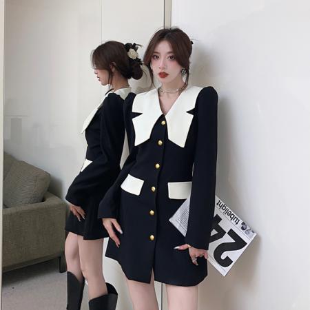 FA42513# 法式收腰显瘦小香风连衣裙女装秋季新款高级感轻奢名媛短裙 服裝批發女裝批發服飾貨源