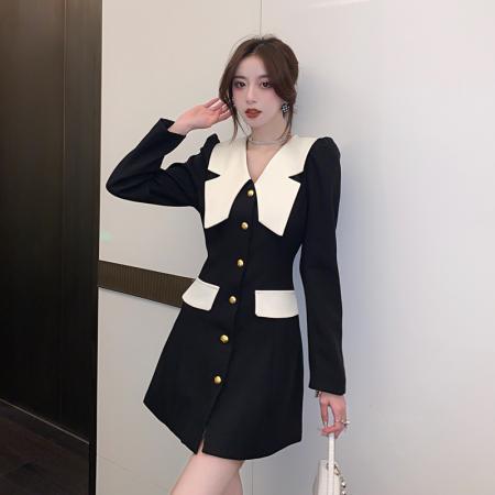 FA42513# 法式收腰显瘦小香风连衣裙女装秋季新款高级感轻奢名媛短裙 服裝批發女裝批發服飾貨源