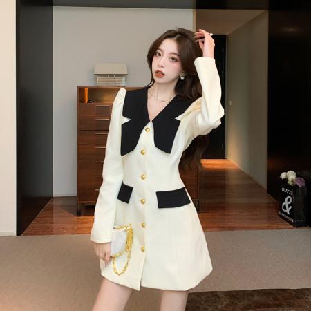 FA42513# 法式收腰显瘦小香风连衣裙女装秋季新款高级感轻奢名媛短裙 服裝批發女裝批發服飾貨源