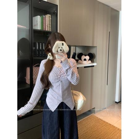 FA42525# 秋装新款胖mm大码纯欲修身v领长袖T恤褶皱不规则打底上衣 服裝批發女裝批發服飾貨源