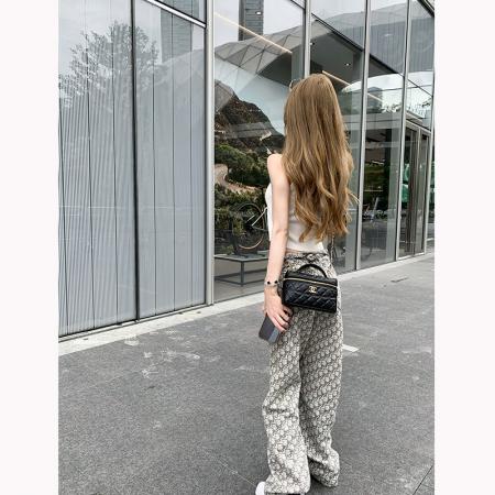 FA42533# 美式韩系满印提花牛仔裤女秋季新款高腰显瘦休闲直筒阔腿长裤 服裝批發女裝批發服飾貨源