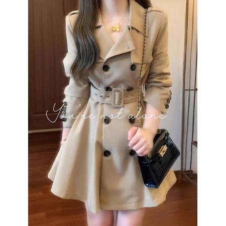 FA42546# 卡其色风衣外套女春秋季小个子收腰翻领西装外套韩版休闲气质大衣 服裝批發女裝批發服飾貨源