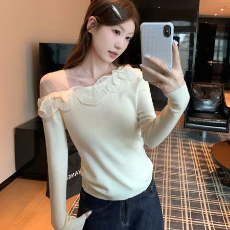 FA42551# 新款法式复古蕾丝花朵拼接针织上衣 服裝批發女裝批發服飾貨源