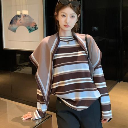 FA42552# 韩系新款披肩外搭叠穿两件套上衣 服裝批發女裝批發服飾貨源