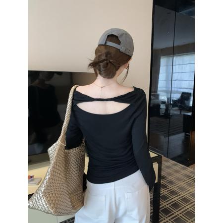 FA42553# 纯欲镂空美背设计荡领长袖上衣 服裝批發女裝批發服飾貨源