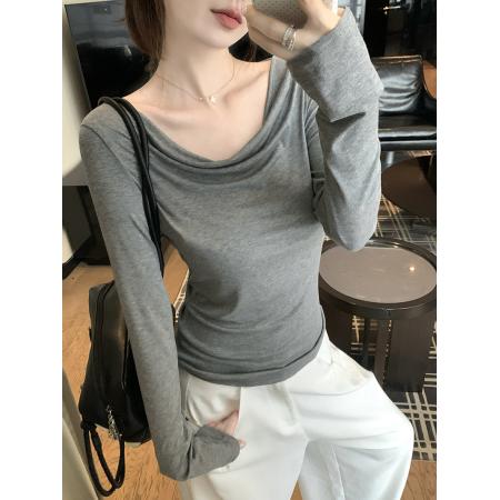 FA42553# 纯欲镂空美背设计荡领长袖上衣 服裝批發女裝批發服飾貨源