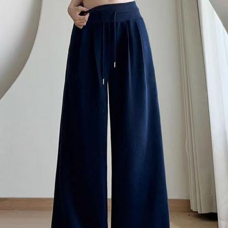YF5922# 港式绑绳高腰直筒坠地感阔腿复古运动休闲卫衣裤